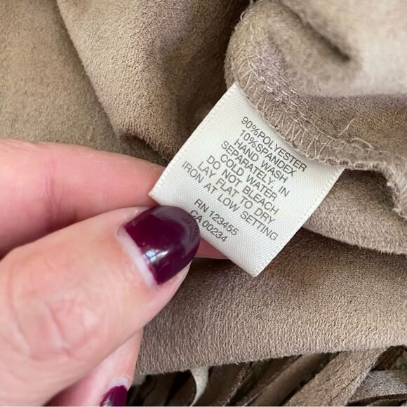 Design Lab Beige Moleskin Sueded Fabric Spaghetti Strap Fringe Slip Dress XS - Picture 7 of 8